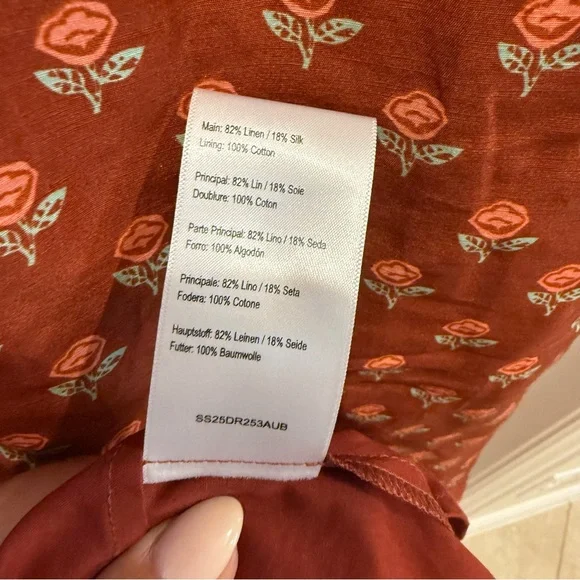 Lovaan Boehm Linen-Silk Puff-Sleeve V-Neck Midi Dress - Picture 9 of 10